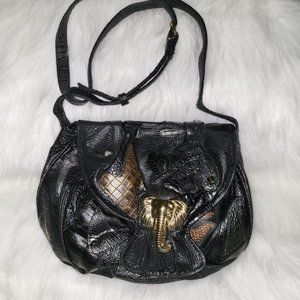 Vintage NAS Crossbody Leather Bag with Gold Elephant